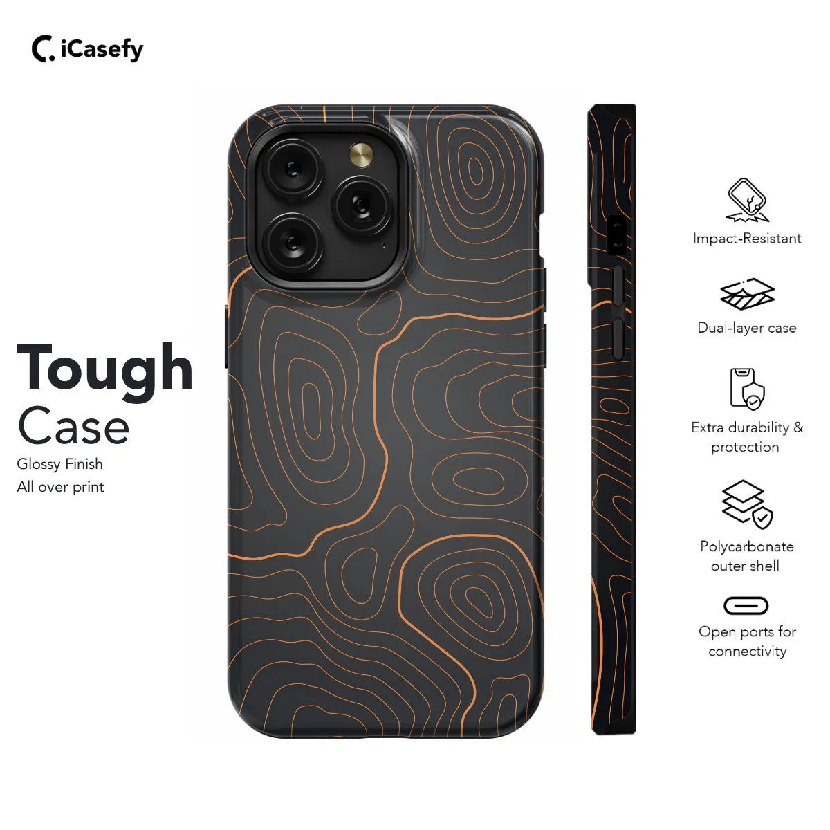 Orange Grey Topographic Phone Case iPhone Samsung Pixel & More