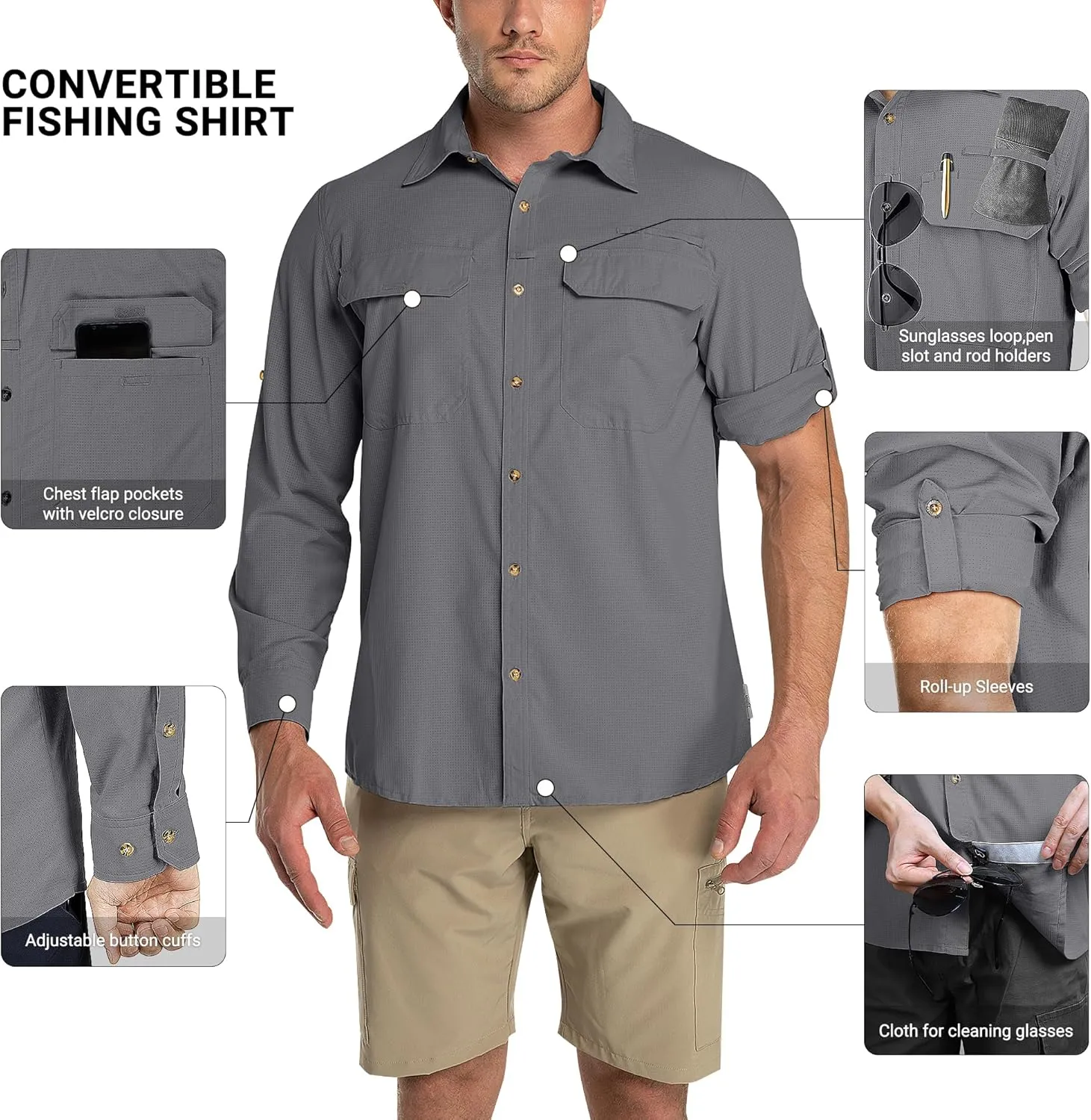 Outdoor Ventures Men's UPF 50  UV Sun Protection Shirt, Long Sleeve Hiking Fishing Shirt Cooling Quick Dry for Safari Travel