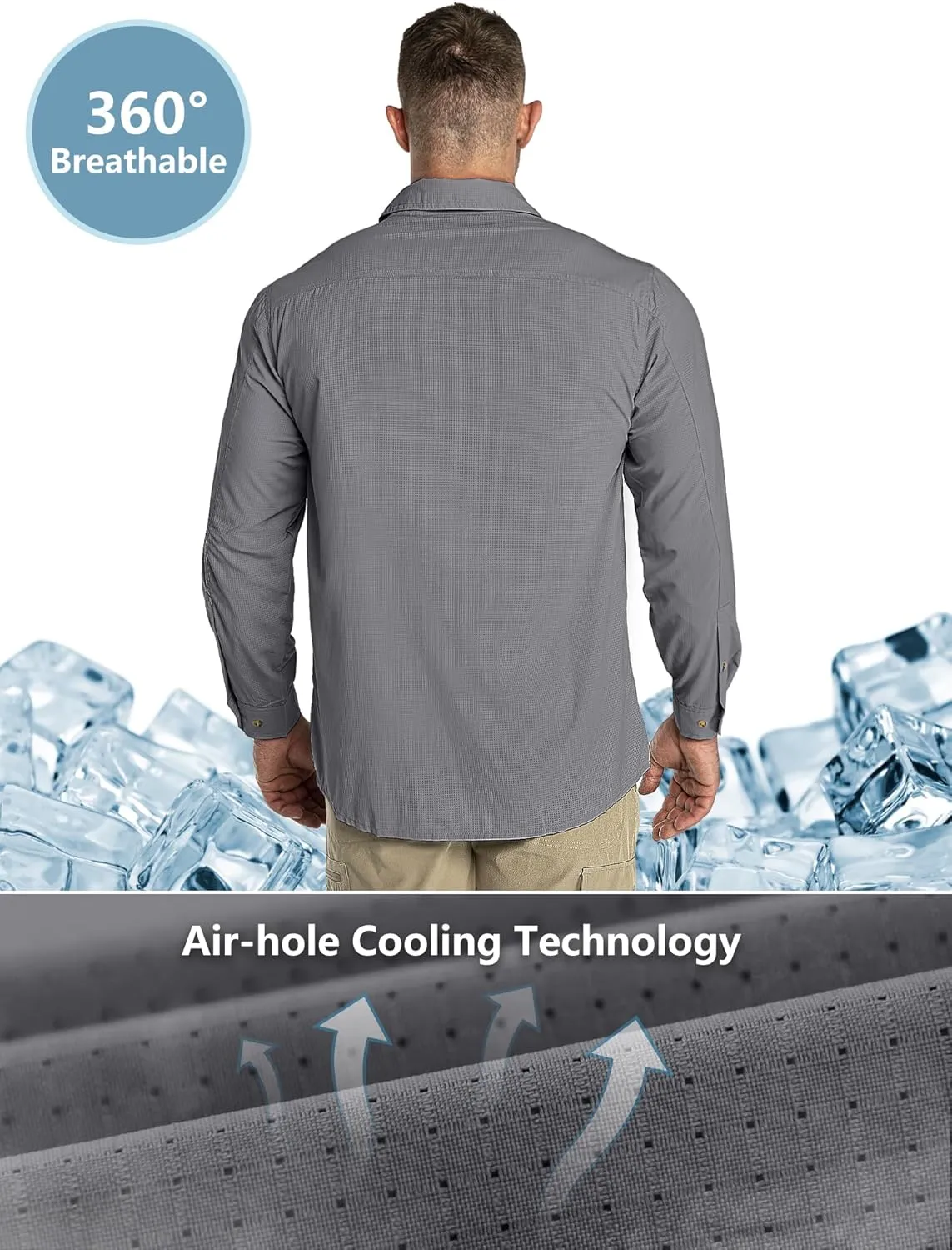 Outdoor Ventures Men's UPF 50  UV Sun Protection Shirt, Long Sleeve Hiking Fishing Shirt Cooling Quick Dry for Safari Travel