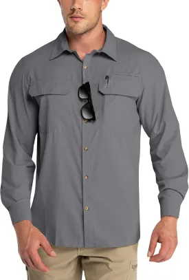 Outdoor Ventures Men's UPF 50  UV Sun Protection Shirt, Long Sleeve Hiking Fishing Shirt Cooling Quick Dry for Safari Travel