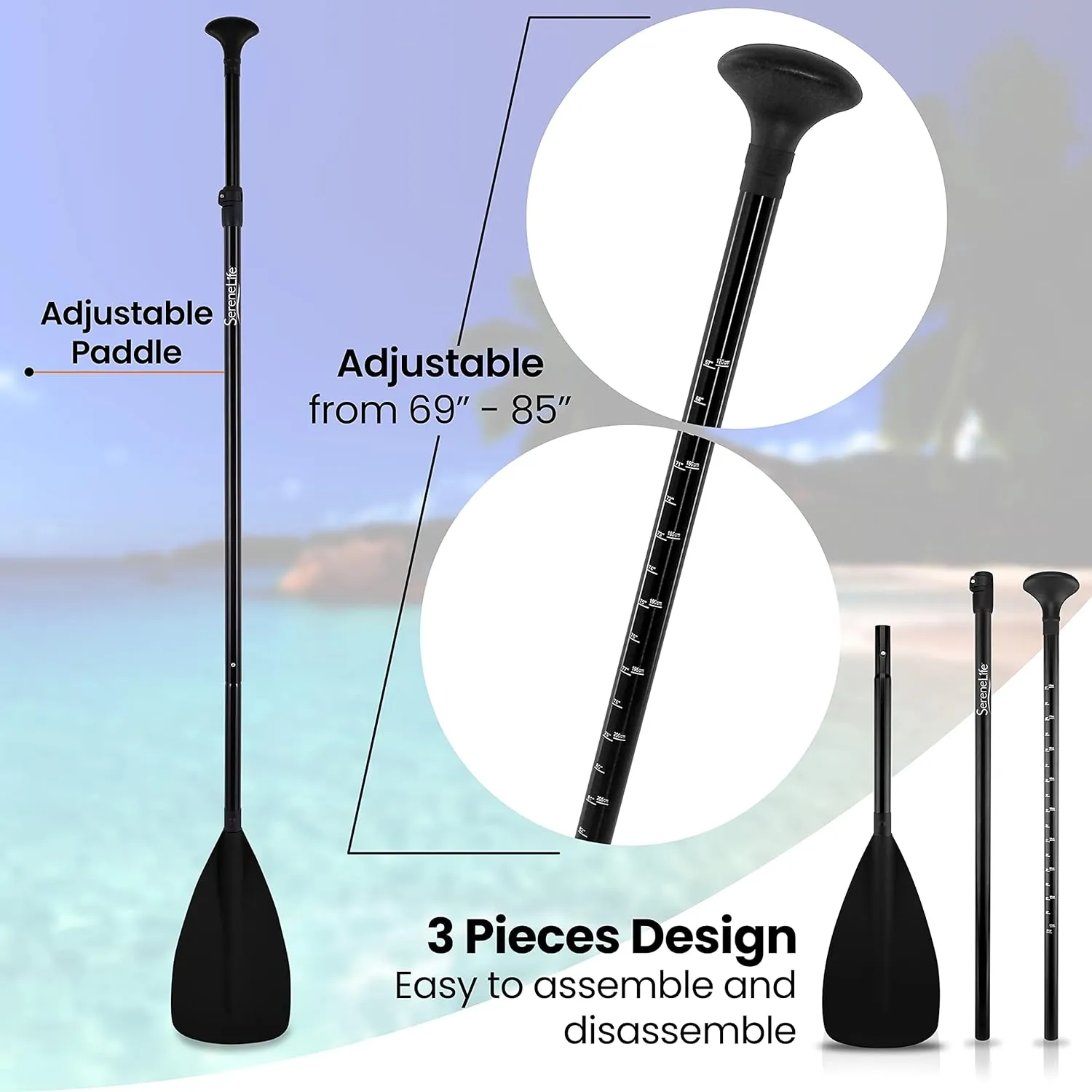 SereneLife Stand Up Paddle-Board Adjustable Paddle - Adjustable Water Paddle Oar for SLSUPB105 Free-Flow Inflatable SUP Stand Up Water Paddle-Board -