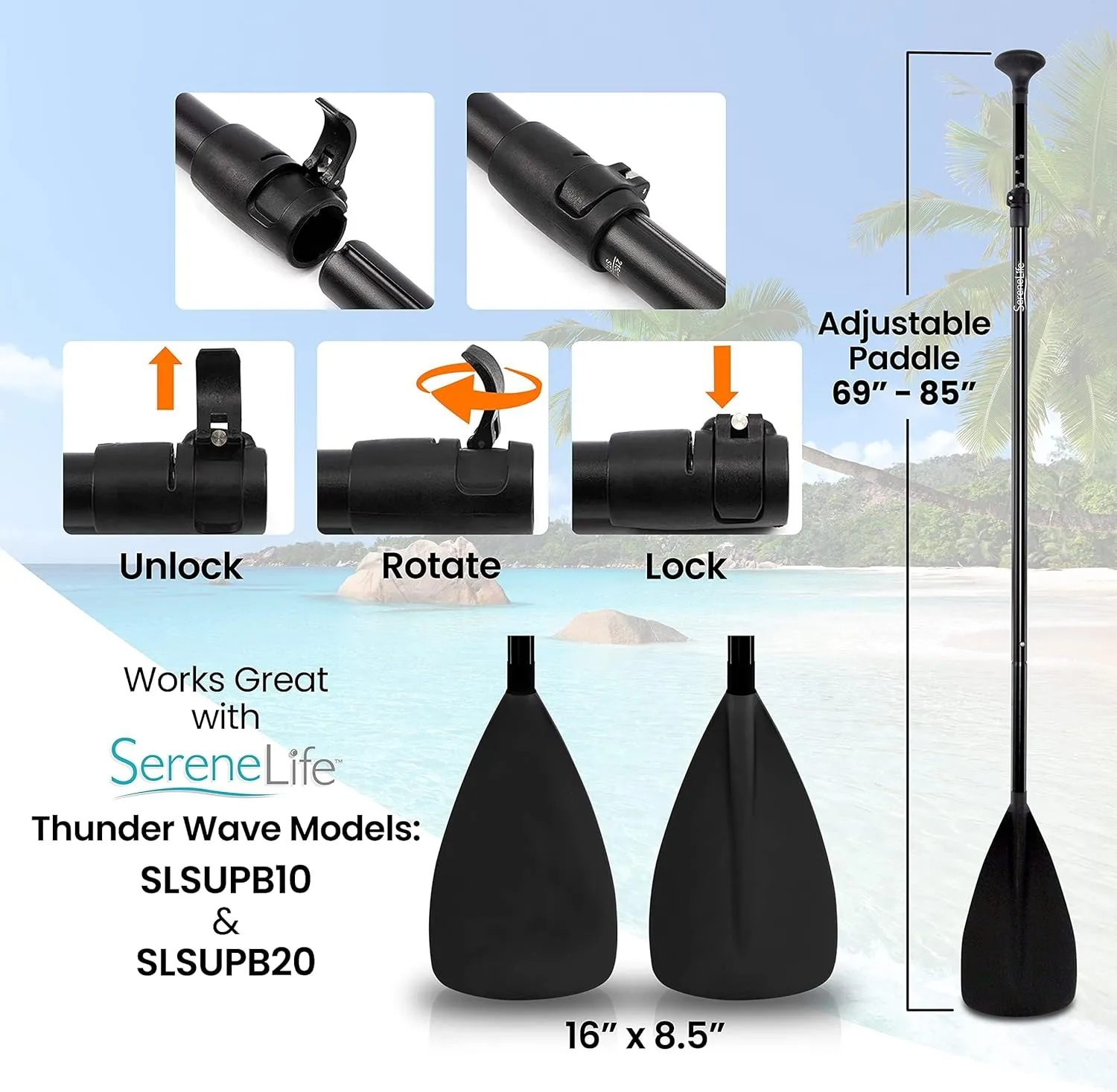 SereneLife Stand Up Paddle-Board Adjustable Paddle - Adjustable Water Paddle Oar for SLSUPB105 Free-Flow Inflatable SUP Stand Up Water Paddle-Board -