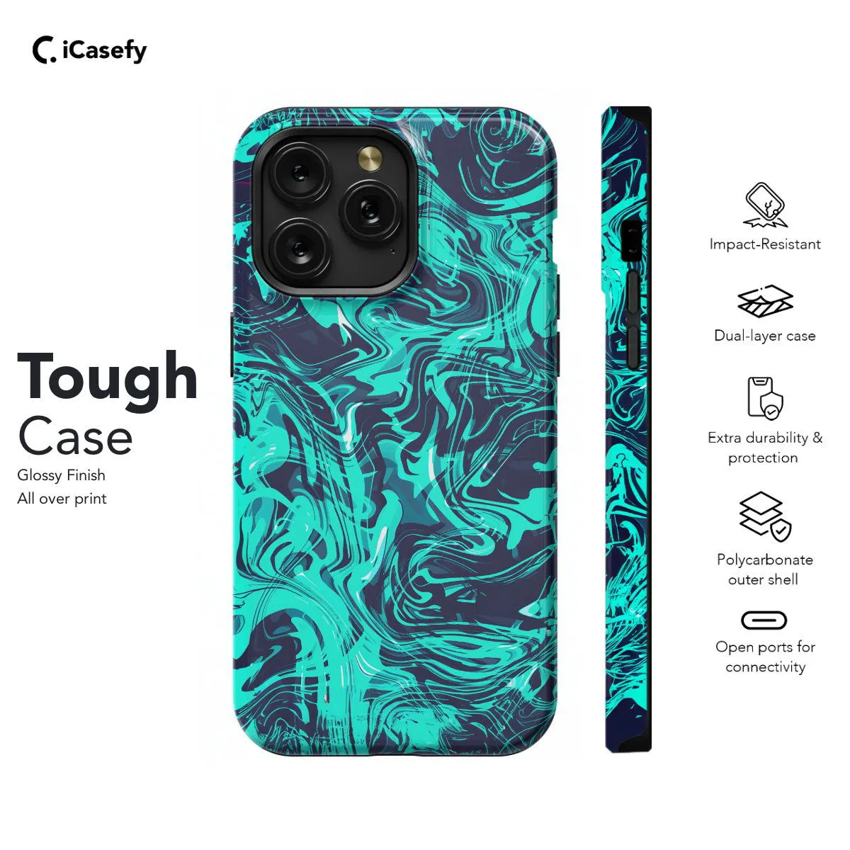 Topographic Map Marble Black and Phone Case iPhone Samsung Pixel & More