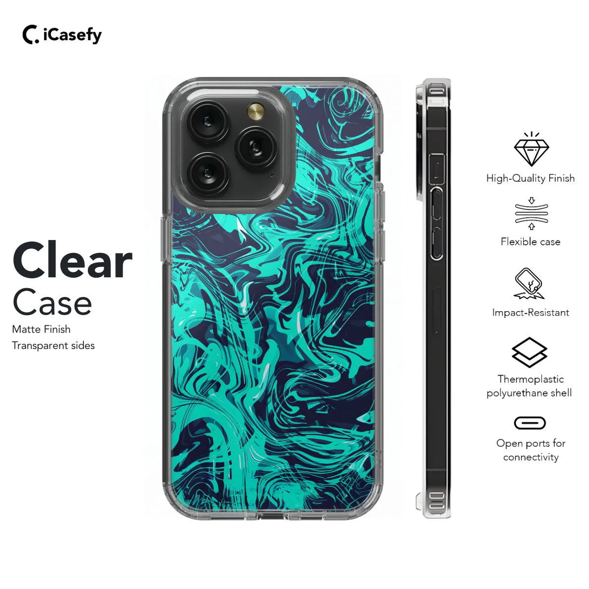 Topographic Map Marble Black and Phone Case iPhone Samsung Pixel & More