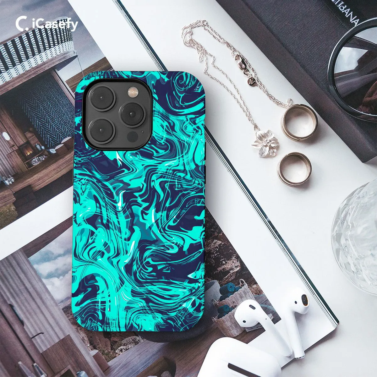 Topographic Map Marble Black and Phone Case iPhone Samsung Pixel & More