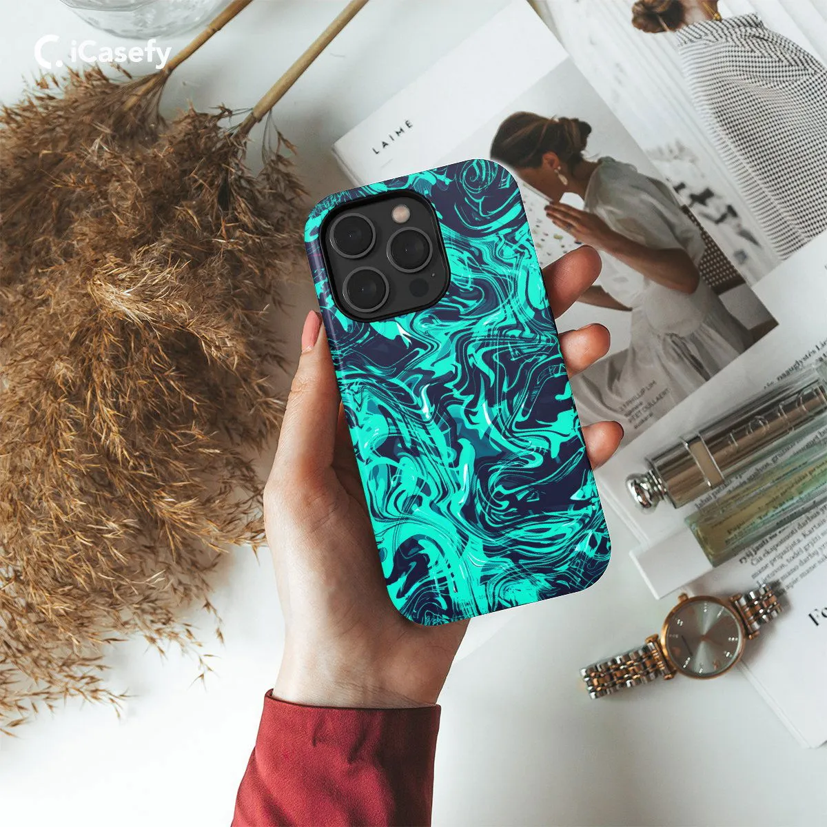 Topographic Map Marble Black and Phone Case iPhone Samsung Pixel & More