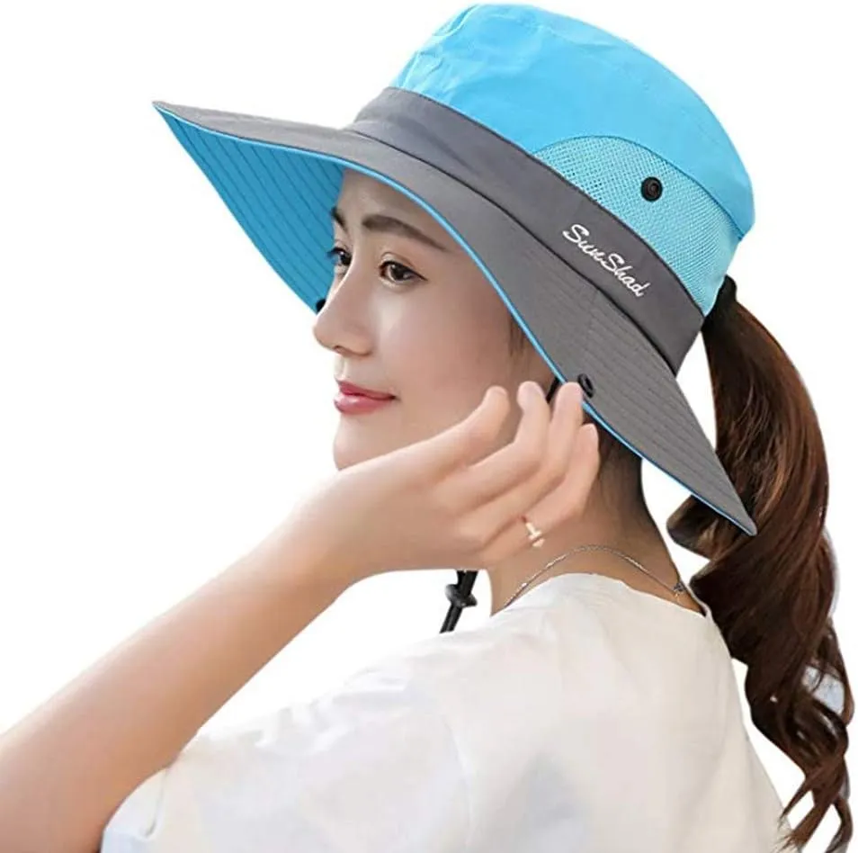 UPF 50  Wide Brim Sun Hat Waterproof UV Protection Bucket Boonie Hat for Women