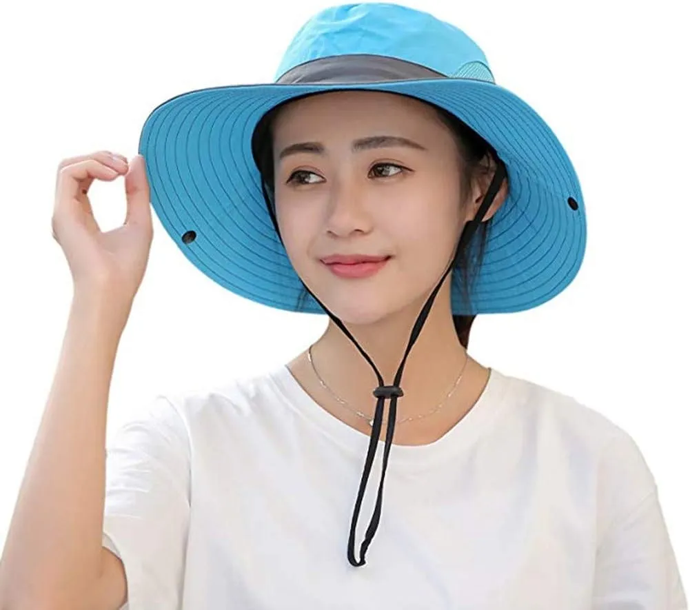 UPF 50  Wide Brim Sun Hat Waterproof UV Protection Bucket Boonie Hat for Women
