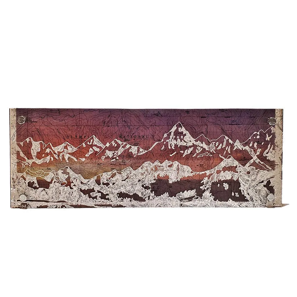 Wall Art - 16x6in - Olympic Mountain Range Sunset Floating Frame Map by Modern Terrain