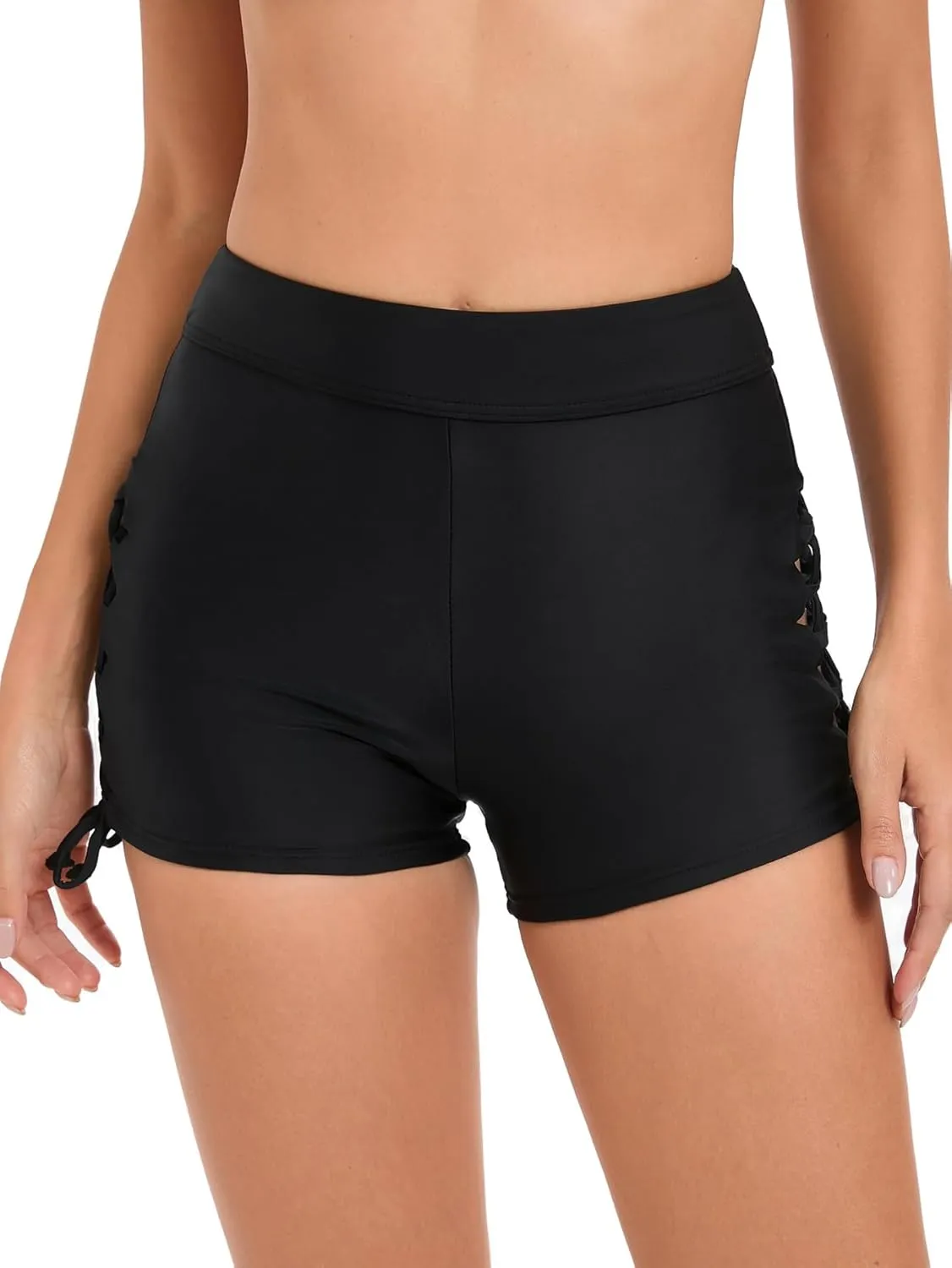 Women High Waisted Swim Shorts Tie Adjustable Bathing Suit Bottoms Tankini Swimsuit Bikini Board Shorts