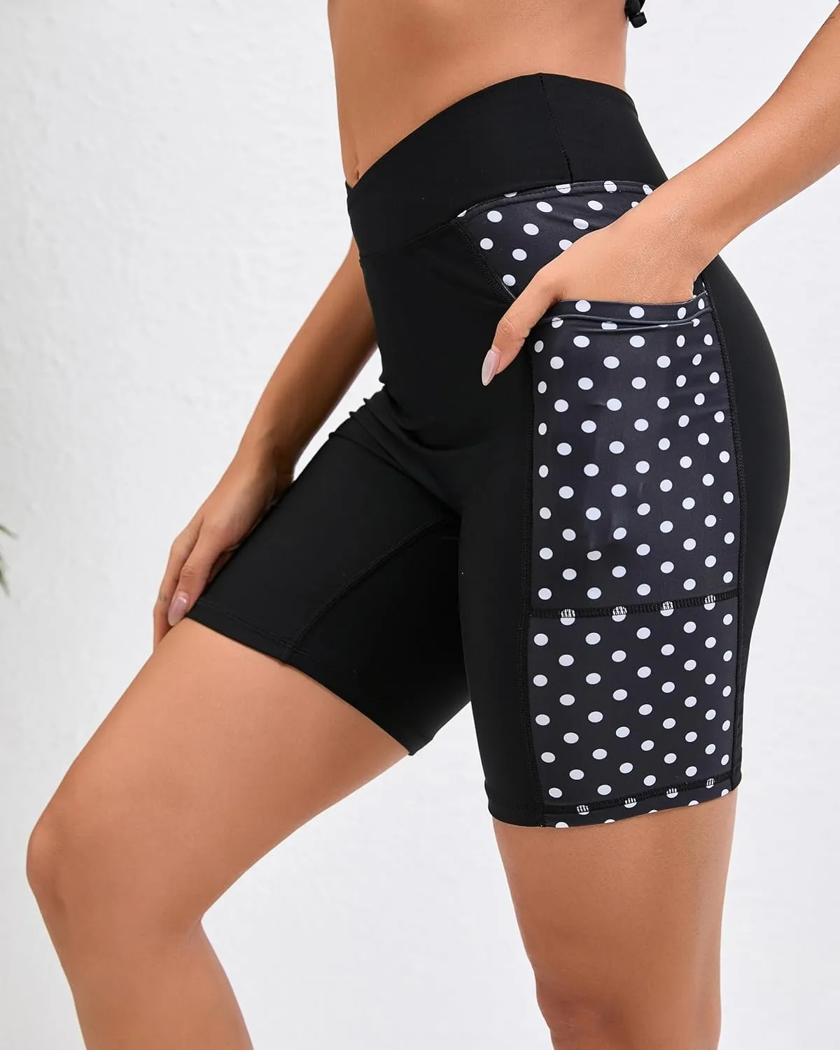 Women's 7" Plus Size Cross High Waisted Board Shorts with Side Pockets Boyshorts Swimsuit Bottoms