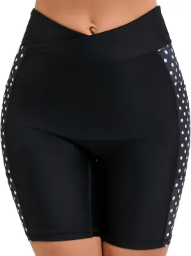 Women's 7" Plus Size Cross High Waisted Board Shorts with Side Pockets Boyshorts Swimsuit Bottoms