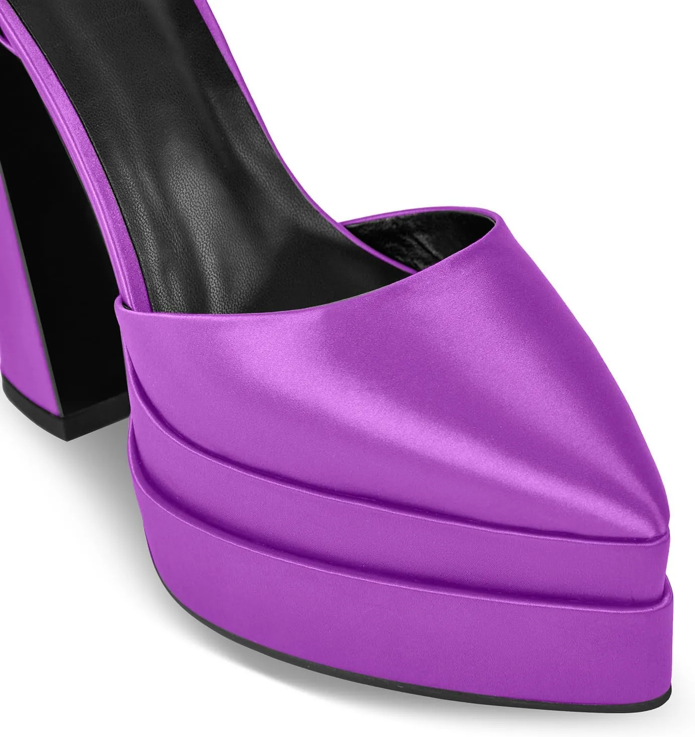 Womens Double High Chunky Platform Pointed Closed Toe Chunky Heels Ankle Strap Rhinestone Pumps Shoes for Dress Wedding Party