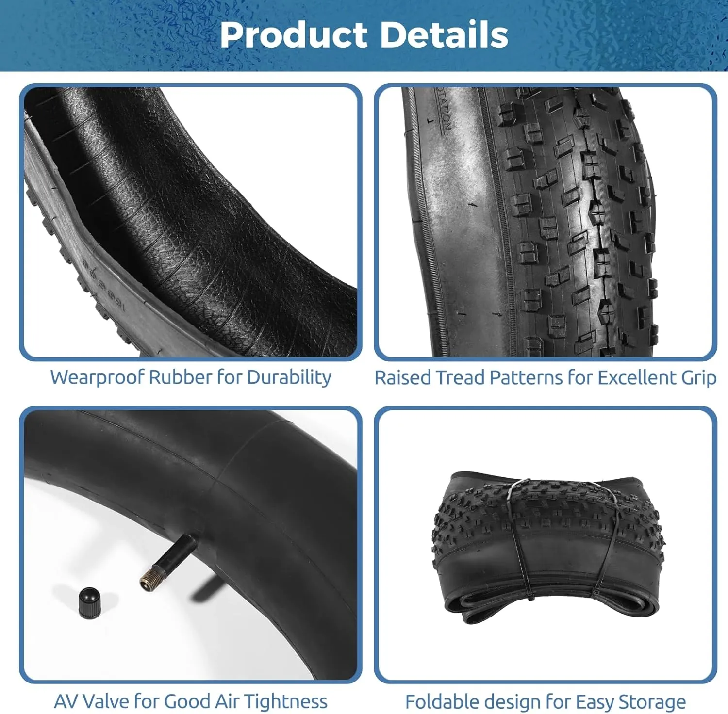yeesport Fat Tire 204.0/264.0, Folding Ebike Tires 20/26x4 with Inner Tube, Puncture Resistant Fat Bike Tires 20/26 Inch Fat Tire Replacement for Snow, Street, Beach, Mountain Road