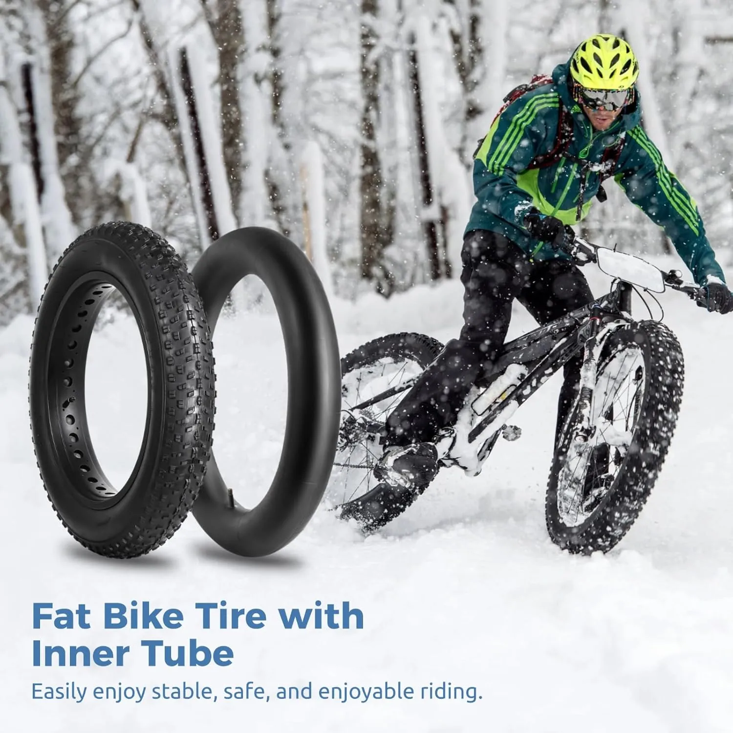 yeesport Fat Tire 204.0/264.0, Folding Ebike Tires 20/26x4 with Inner Tube, Puncture Resistant Fat Bike Tires 20/26 Inch Fat Tire Replacement for Snow, Street, Beach, Mountain Road