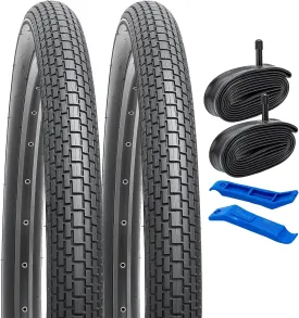 YUNSCM 2-PCS 26" Bike Tires 26x2.35/60-559 60TPI and 26" Heavy Duty Bike Tubes Schrader Valve Compatible with Road Bike 26x2.30 26x2.35 26x2.40 Bike Bicycle Tires and Tubes (Y-386)