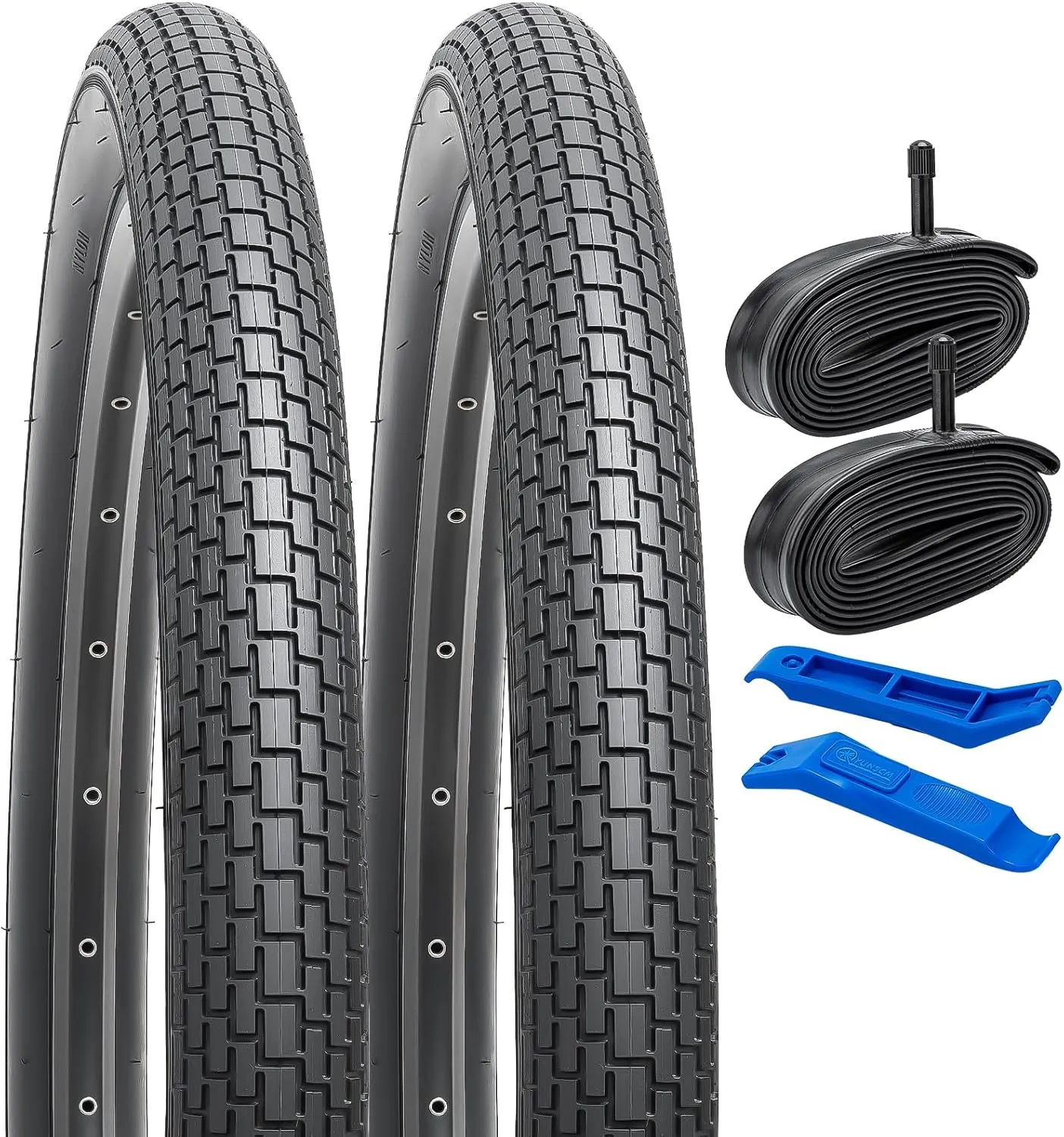 YUNSCM 2-PCS 26" Bike Tires 26x2.35/60-559 60TPI and 26" Heavy Duty Bike Tubes Schrader Valve Compatible with Road Bike 26x2.30 26x2.35 26x2.40 Bike Bicycle Tires and Tubes (Y-386)