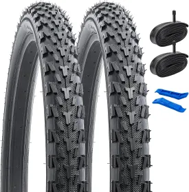 YUNSCM 2-PCS 26" Mountain Bike Tires 26x2.30/56-559 and 26" Heavy Duty Bike Tubes Schrader Valve Compatible with Off Road Bike 26x2.25 26 x 2.30 Bicycle Tires and Tubes (Y-1219)